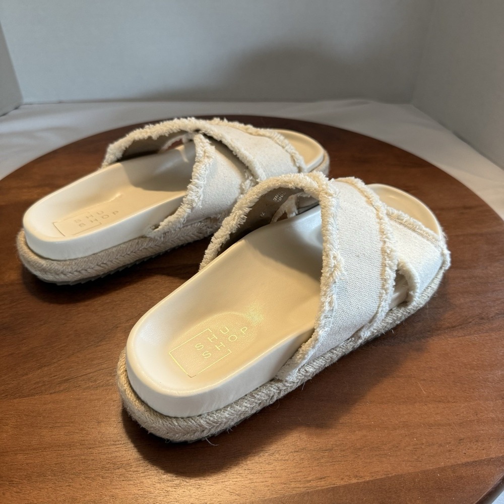 ShuShop Cream Frayed Crossband Sandals - Picture 8 of 16
